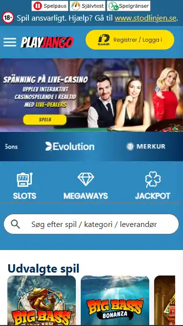 PlayJango DK vist i en mobilbrowser